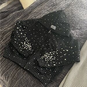 Black Zip-Up Hoodie with White Speckle Print